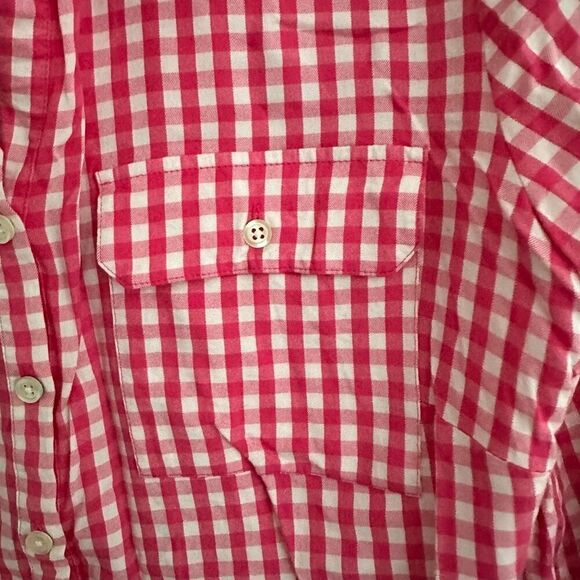 Talbots Pink White Gingham Roll Sleeve Top Large - Picture 4 of 6